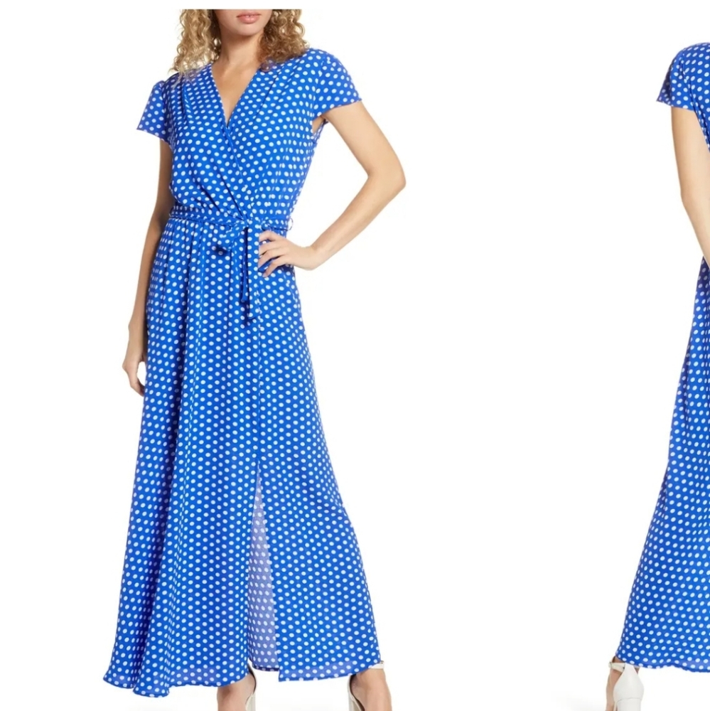 Polka Dot Faux Wrap Maxi DressFRAICHE BY J